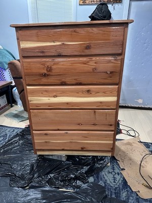Homemade Dresser, Heavy Duty, Red Wood, Clear Coat Finish, Burnt Sides