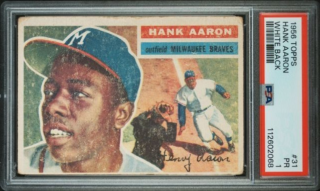 1956 Topps #31 HANK AARON - PSA 1  - WHITE BACK HOF HOME RUN KING