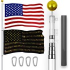 20Ft Telescoping Flagpole SV & American and USA Camouflage Flags Emb 300D 3x5Ft