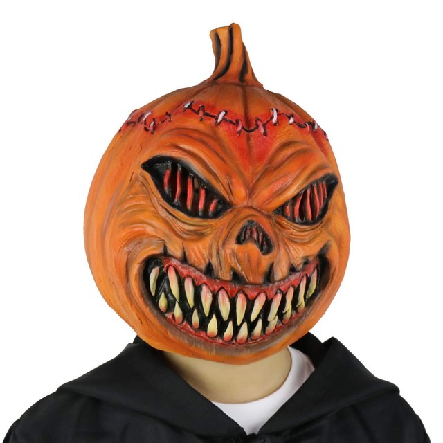 SCARY PUMPKIN CHILDRENS LATEX HEAD MASK HALLOWEEN HORROR FANCY DRESS
