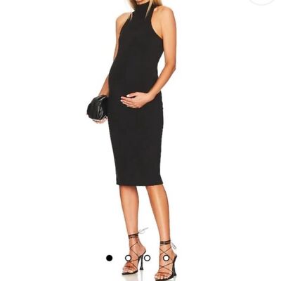 black halter maternity dress Momyknows Black Cut Out Crop Thigh High Side Slits Ruched Knot Halter Neck Fashion Photoshoot Maternity Maxi Dress, Black / 2XL