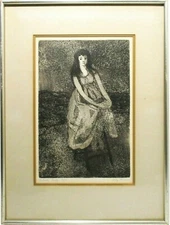 LILY HARMON (AMERICAN 1912-1998) B & W ETCHING A/P 'SUMMER NIGHT,' MATTED/FRAMED