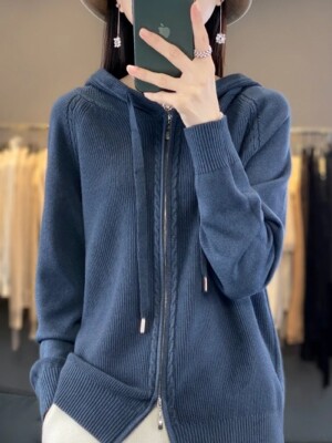 Hooded Cardigan Women's Versatile Knitted Top Loose Sweater