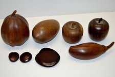 -8 FRUITS EXOTIQUES BOIS 2 POMMES sculpté  + ou - foncé COLLECTION déco TABLE XX