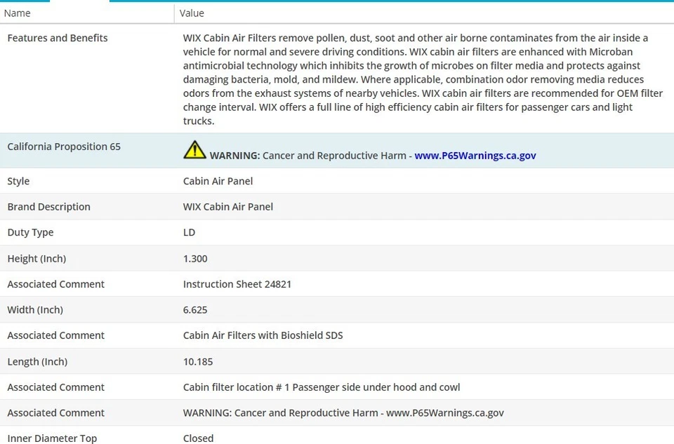 Filtro de aire de cabina WIX para VOLVO V70 1998-2000 L5-2,3 L Foto 3 de 4