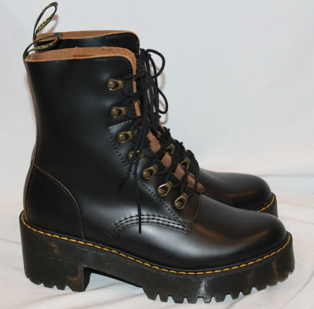 Dr. Martens Leona Women's Leather Platform Boots Black US 9 NEW | eBay