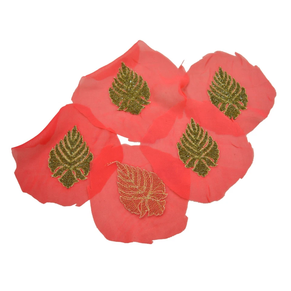 VERY OLD ANTIQUE Vintage 5Pcs Rare Appliques Red Georgette Hand Embroidered Zari - Image 3 of 4