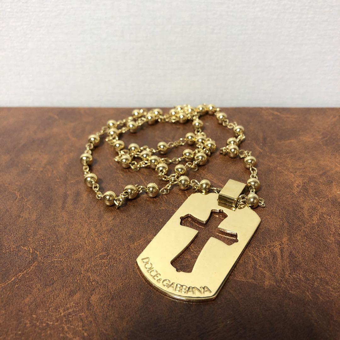 Dolce & Gabbana Men Cross Plate Dog Tag Necklace Gold Color