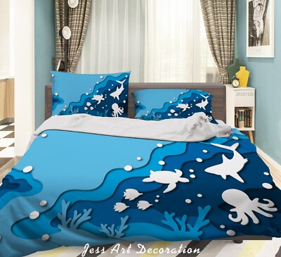 3D Sea Turtle Sea Fish Octopus Quilt Cover Set Duvet Cover Bedding Pillowcases