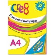 Cre8 P1027 - A4 Fluorescent Neon Craft Paper Assorted Colours - 32 Sheets