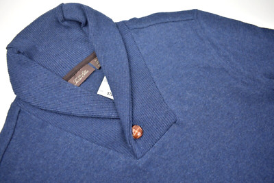 Tasso Elba Solid Dark Navy Heathered 100% Cotton Long Sleeve Sweater Size: M