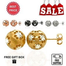 925 Sterling Silver Ball Push Back Stud Earrings High Quality Italy Butterfly