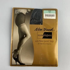 Vintage "TALL" NICE TOUCH SLIM SHAPERS Toning PANTYHOSE STOCKINGS Black USA NEW