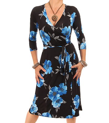 New Blue Floral Wrap Dress - Knee Length | eBay