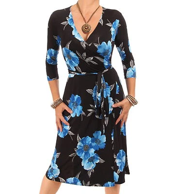 Azul Nuevo Floral Rodilla Longitud 3/4 Manga Vestido - Imagen 1 de 3