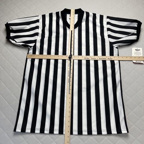 Vintage Alleson Referees Shirt Size Large Black White Striped Basketball - Picture 2 of 9