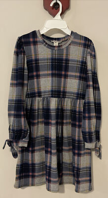 Knit Works Girls Large 10/12 Gray Plaid Long-Sleeved Knee-Length Dress! A1142