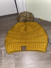 New! CC Beanie Brand Exclusive Soft Stretch Cable Knit Faux Fur Pom Pom CC Hat