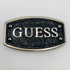 GUESS Belt Buckle Made in Italy Silver Tone Metal with Black Leather Unisex