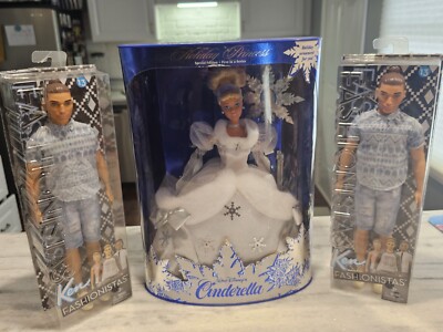 1996 Vintage Disney Princess Cinderella Barbie Doll And 2016 Ken Fashionistas NS