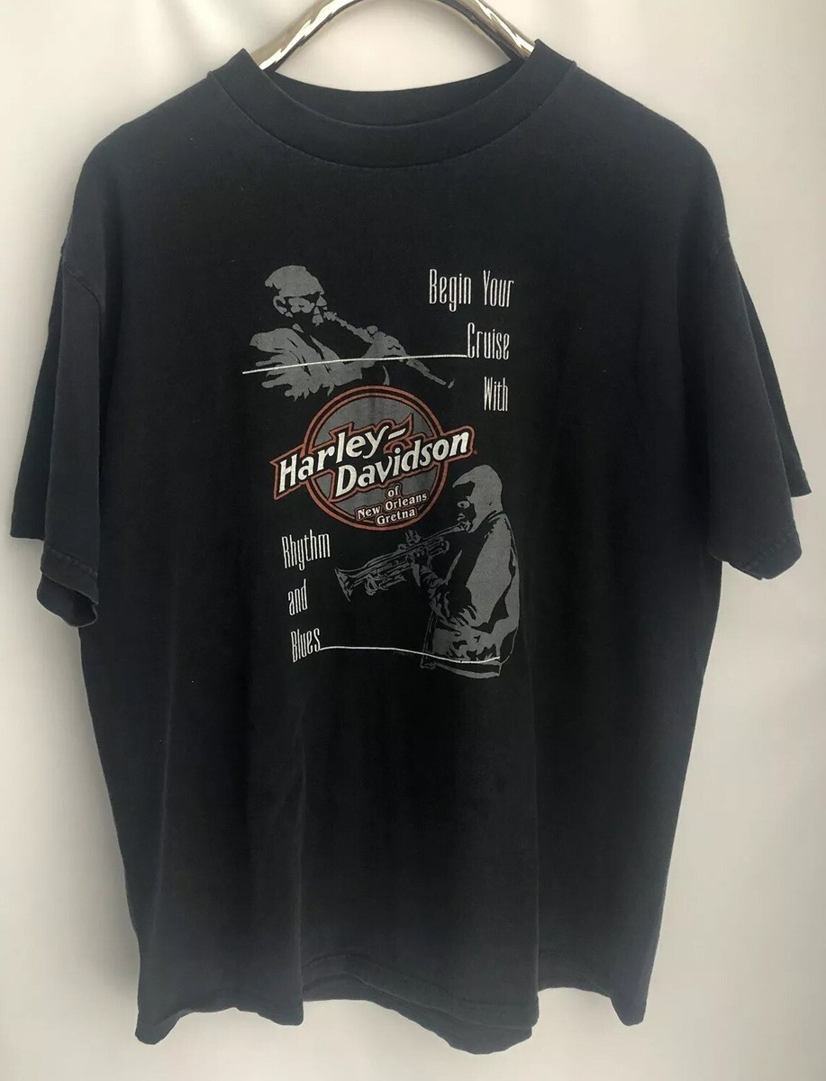 VTG Mens HARLEY-DAVIDSON T-Shirt Black New Orleans, LA Rhythm