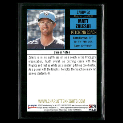 Matt Zaleski 2023 Charlotte Knights Team Set Card | eBay