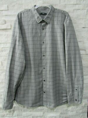 Vince Gray Black White Plaid Cotton Flannel Button Down Shirt XXL RECENT