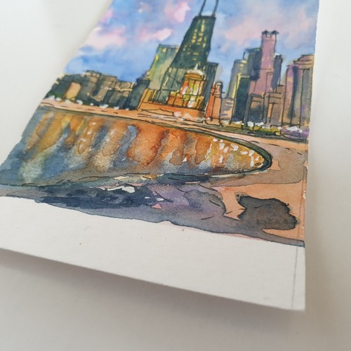 Chicago Skyline City ACEO, Colorado Watercolor Cityscape Original Art