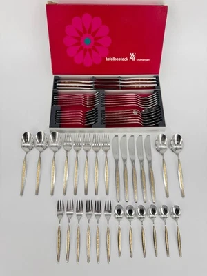 WMF BESTECK CAPRI 57 TEILE CROMARGAN POLIERT DEKOR VERGOLDET - Bild 1 von 4