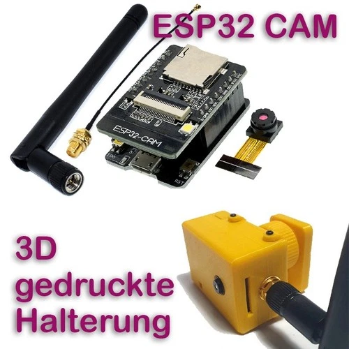 ESP32-CAM mit Antenne und micro USB Programmer | Optional: 3D-gedrucktes Gehäuse