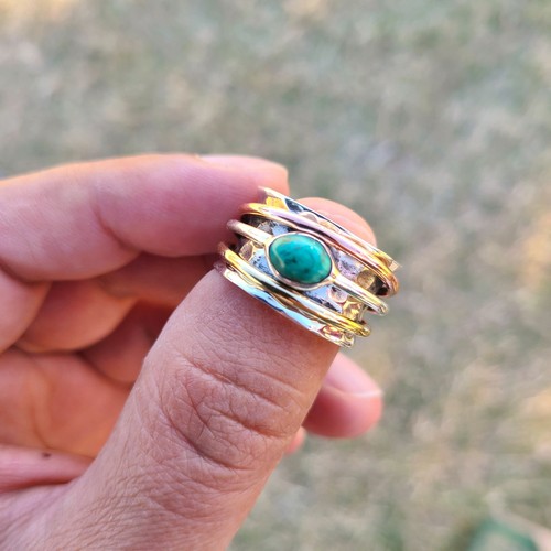 Genuine Turquoise Spinner Ring 925 Sterling Silver Meditation Fidget Tibetan USA