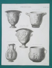ETRUSCAN VASES w/ Goddess Baloona Draco Music Poetry Worhsip - 1842 Print