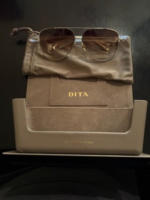 New With Box DITA Aviator Moddict DTS144-A-02 White Gold w/Brown Lens Sunglasses
