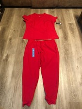 LOT Scrubs Top and Bottom Pants Shirt Set Dark Pink XL Extra Large  S40 NEW