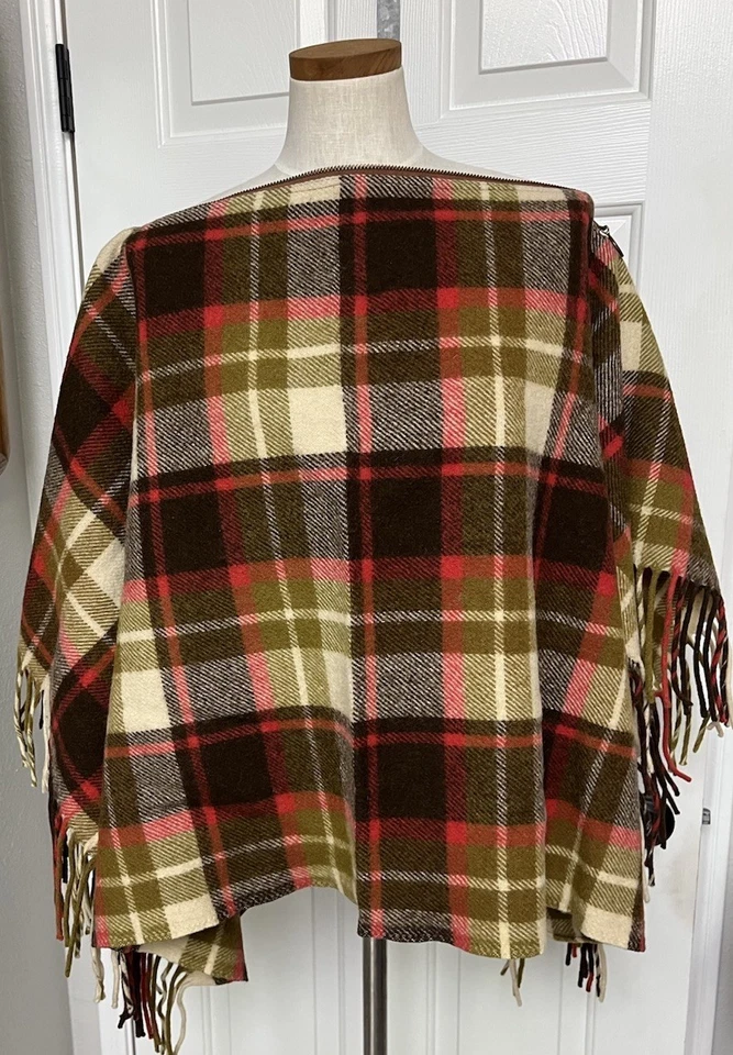 MANTA PONCHO Pendleton Knockabouts EE. UU. Lana Virgen Cuadros Marrón Años 70’s Hippy ¡USADA EN EXCELENTE ESTADO! Foto 3 de 4