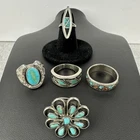 Vintage Sterling Silver Ring Lot Inlay Cluster Southwestern 34g