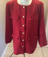 NWOT Marled Red Colored Gold Crest Buttons Long Tweed Blazer-Stunning-Large