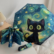 Cartoon Cat Green Folding Umbrella Professional Sun Protection And UV Protection