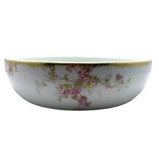 C H FIELD HAVILAND Limoges France Vegetable Bowl Pink Roses Gold Trim 8.5" Dia
