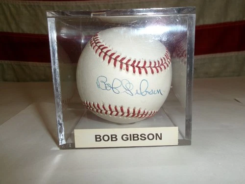VINTAGE-RAWLINGS-BASEBALL-SIGNED BY-BOB GIBSON-LOT # 91- IN COLLECTORS CASE-