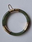 Vintage 14K Solid Gold Three Station Green Jade Cuff Bracelet-30.31 Grams