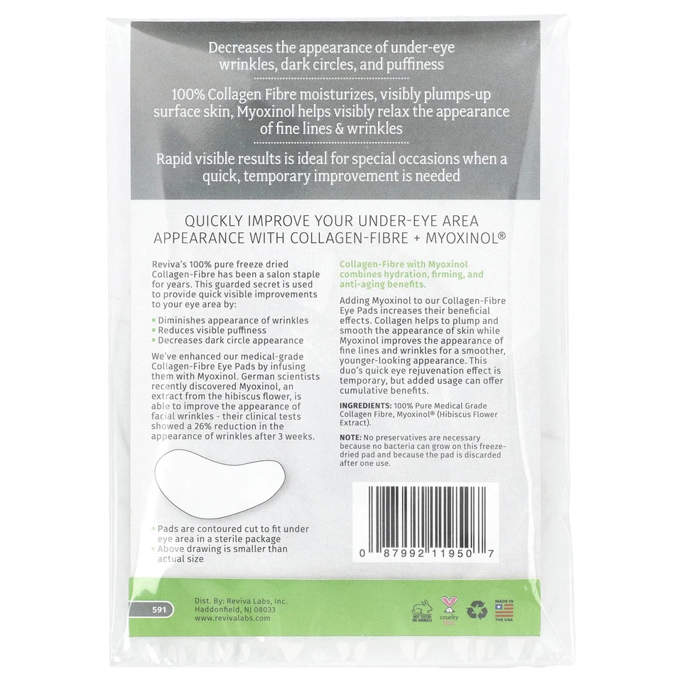 Reviva Labs Collagen-Fibre Eye Pads 3 Sets of Two Contoured Pads - Image 2 of 2