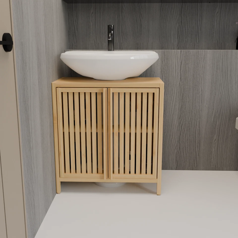 Mueble lavabo de bambú natural de gran capacidad Foto 4 de 4