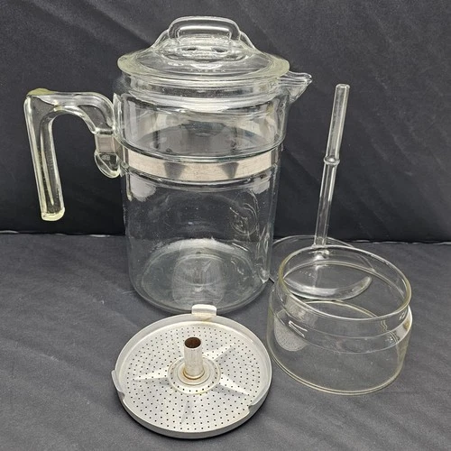 Vintage Pyrex Glass Flameware 6 Cup # 7826-B Percolator Coffee Pot No Basket Lid
