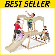 6-in-1 Beech Wood Climbing Toys with Slide