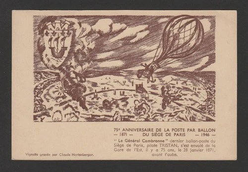 France 1946 Balloon Post anniversary philatelic exhibition souvenir postcard