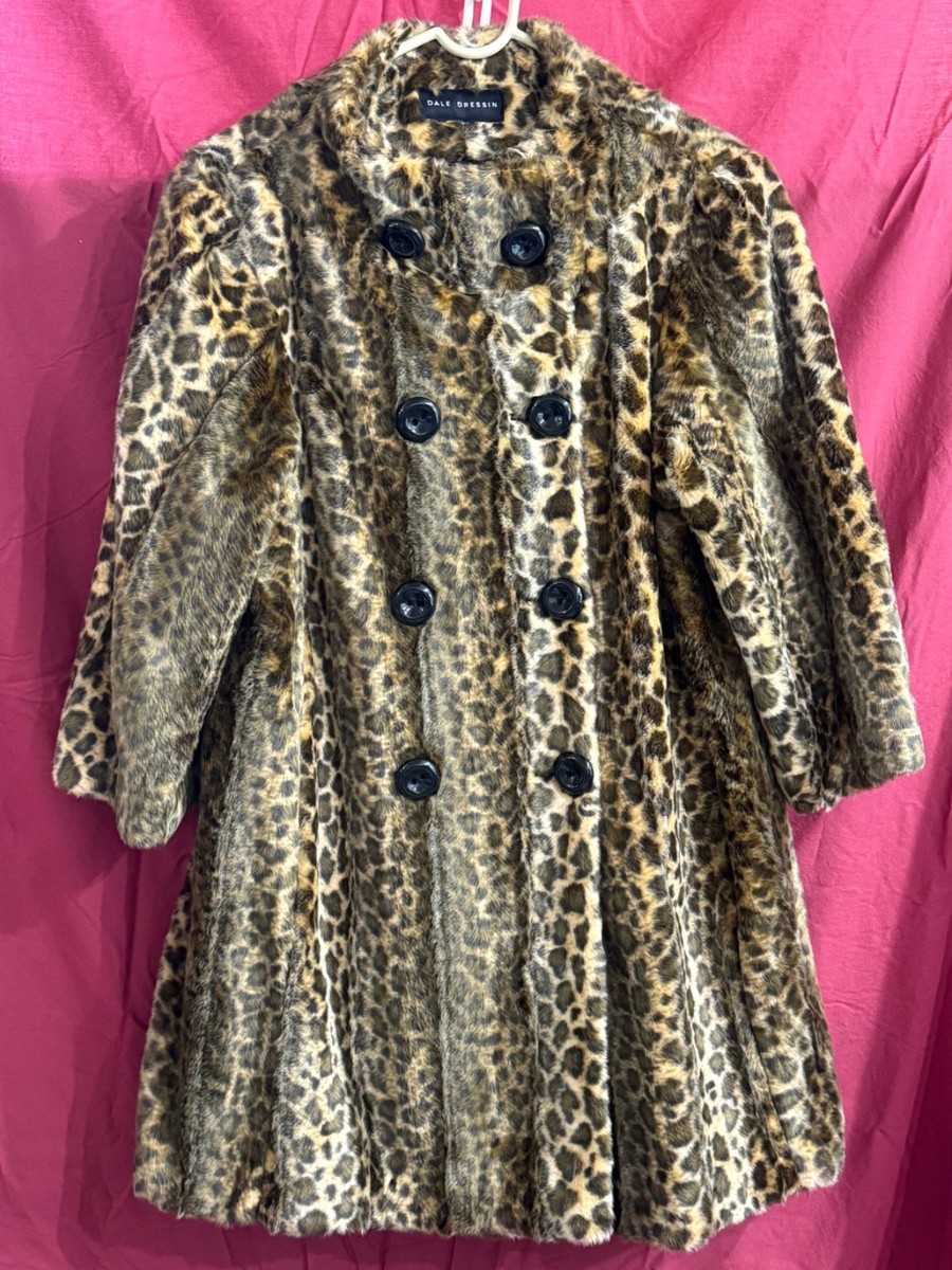 Dale Dressin Black/Brown/Tan Animal Faux Fur Coat Jacket Medium