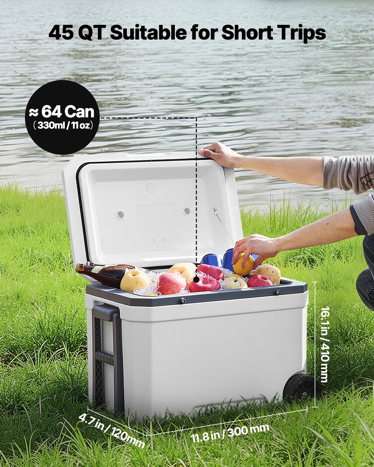 , 45 Qt Wheeled Cooler With Ice Retention, Heavy-duty Handle