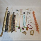 Vintage Costume Jewelry Lot Necklaces Bracelets Earrings Brooch Mixed Wear...