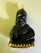 Corletto Ebony Buddha Charm  Pendant w/ 18k Bail, Religious, Signed